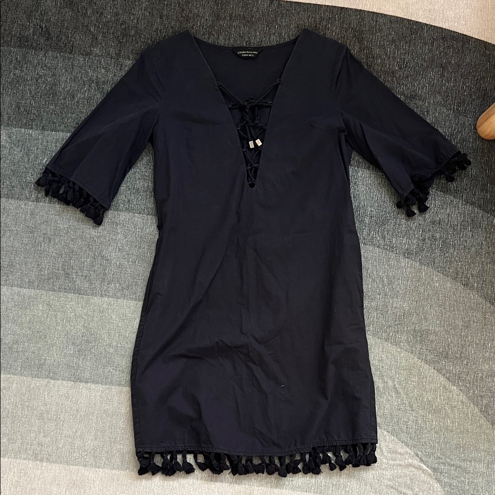 Urban Renewal Black Blouse with Tassel Trim